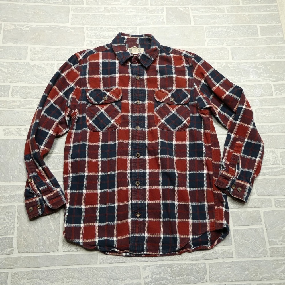 Duluth Trading Shirt Mens L Heavy Cotton Twill Red Blue Plaid l Button Flannel